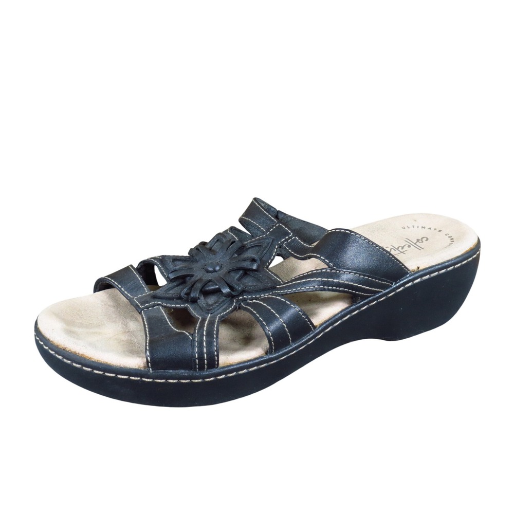 Clarks Delana Venna Womens Slide Sandals Size 10 Comfort Walking Black Leather